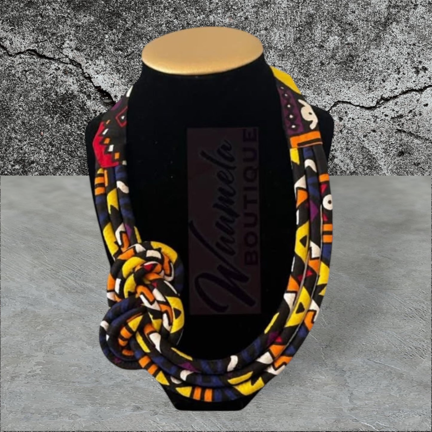 Collier en corde à imprimé africain, bijoux en tissu tribal fait à la main