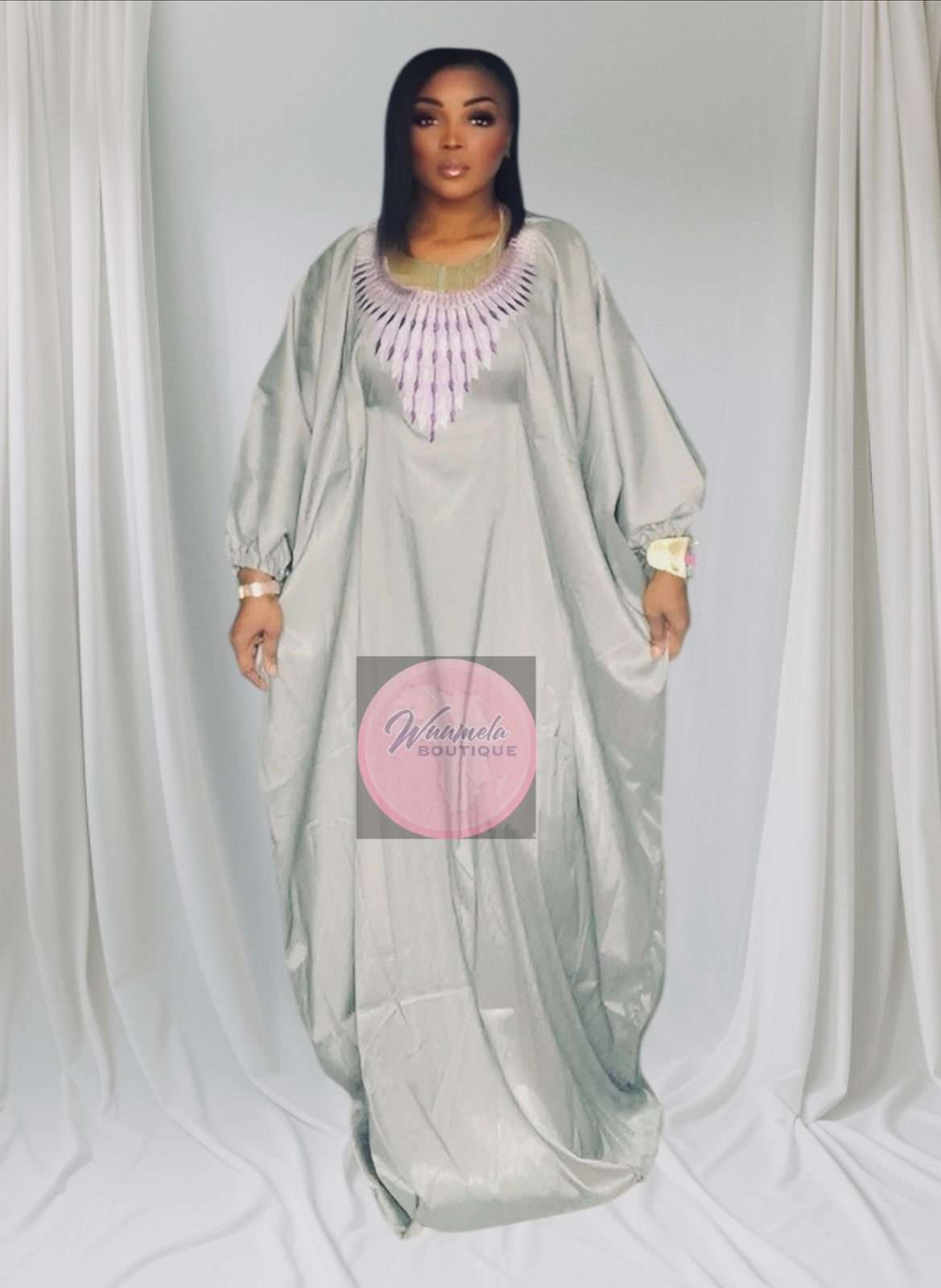 Robe AFRICAIN Pour Femme Boubou Manches Longues,Elamba Ya Basi.