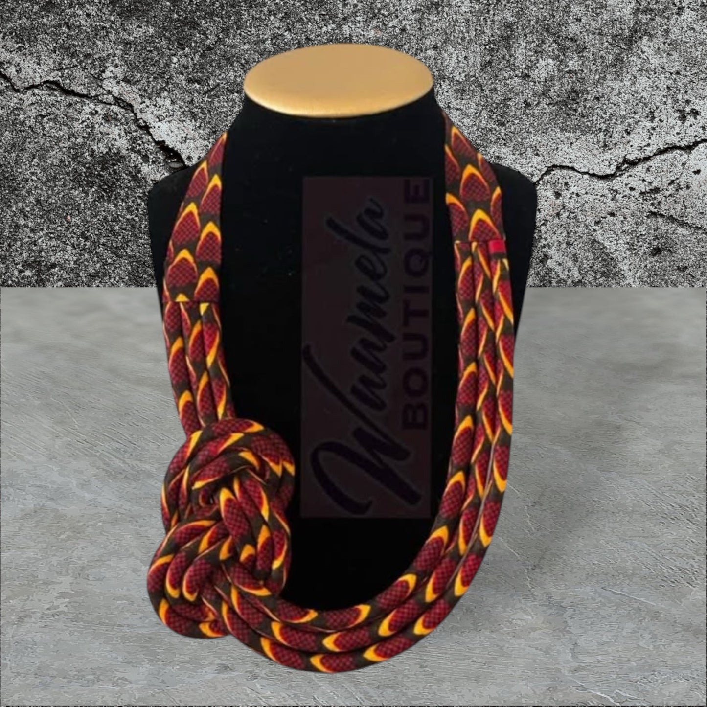 African print rope necklace tribal handmade fabric knot jewelry